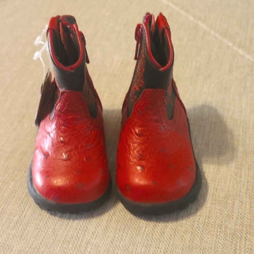 Purchased from Posher. Too small. Red ostrich zipper baby cowboy boots size 2